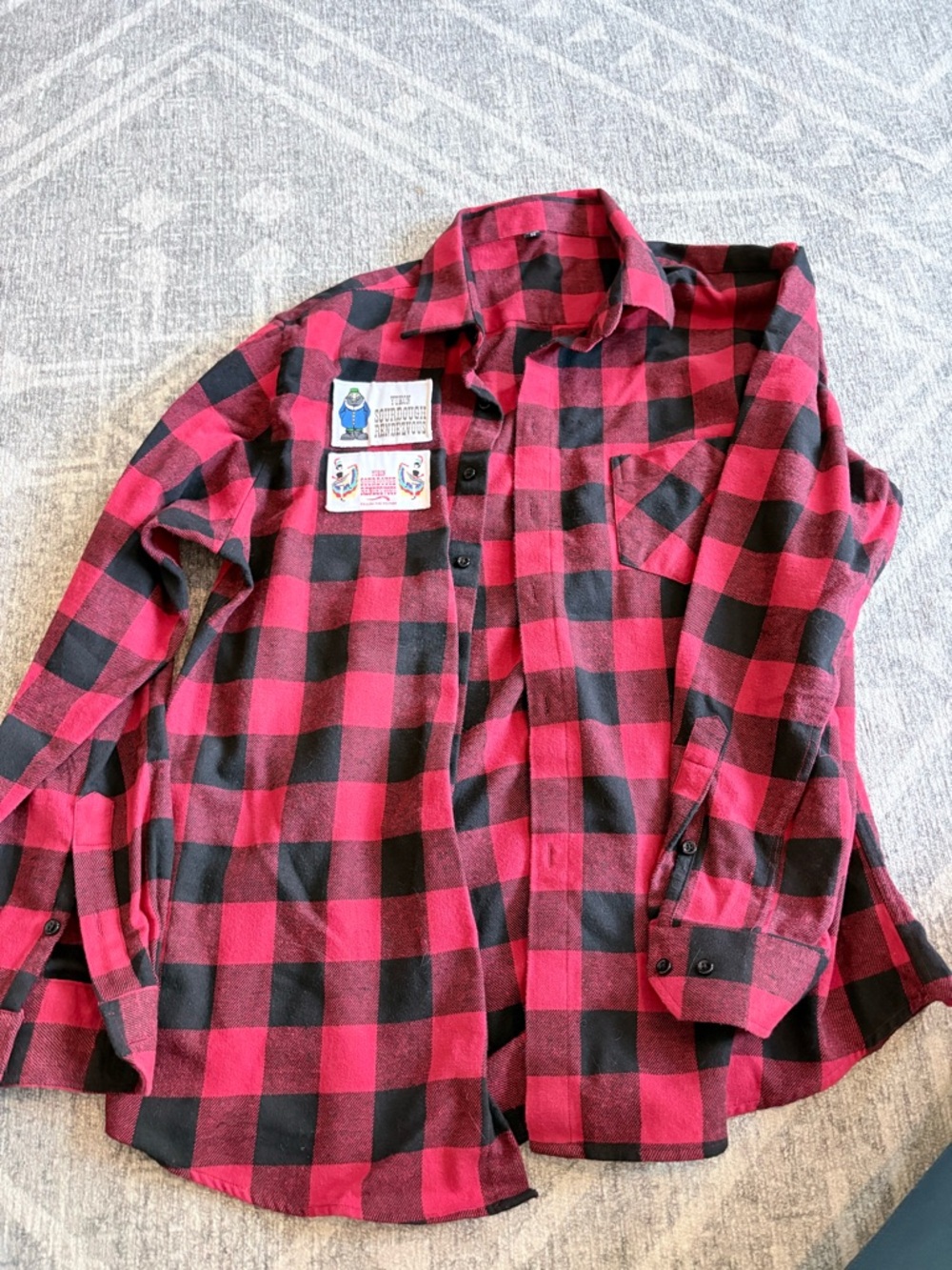 Red and Black Buffalo Check Flannel Shirt